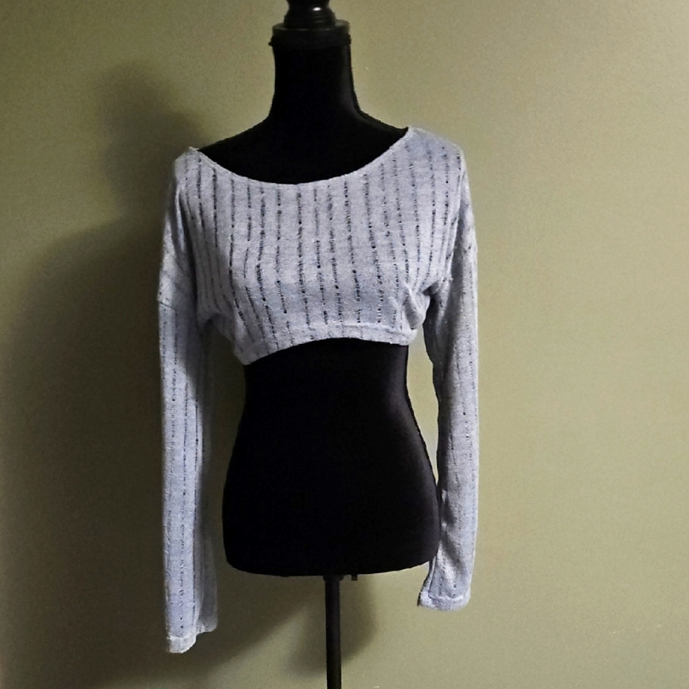 Women's Gray Long Sleeve Crop Top